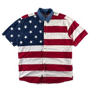 Roper Shirt Men's XXL American Flag USA Western Button Front Patriotic